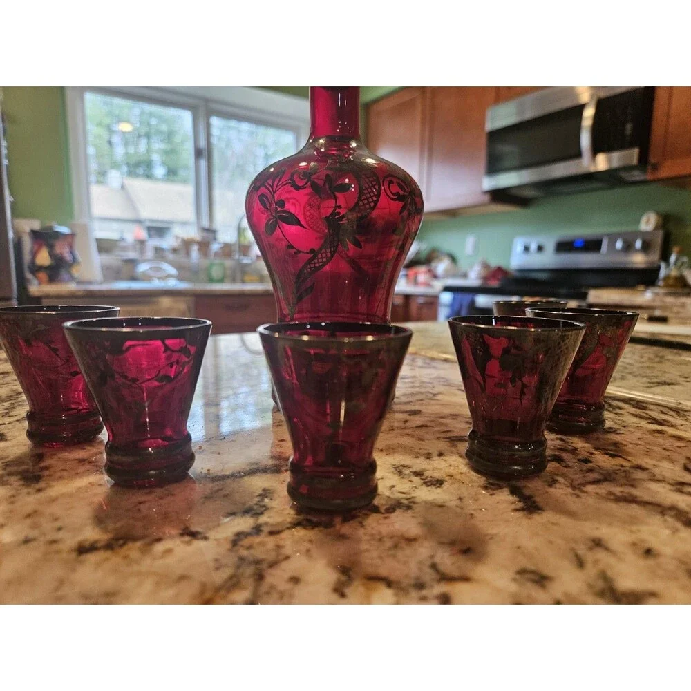Vintage MURANO NELLO GIGLI .925 Silver Over Amethyst Decanter Set Made In Italy